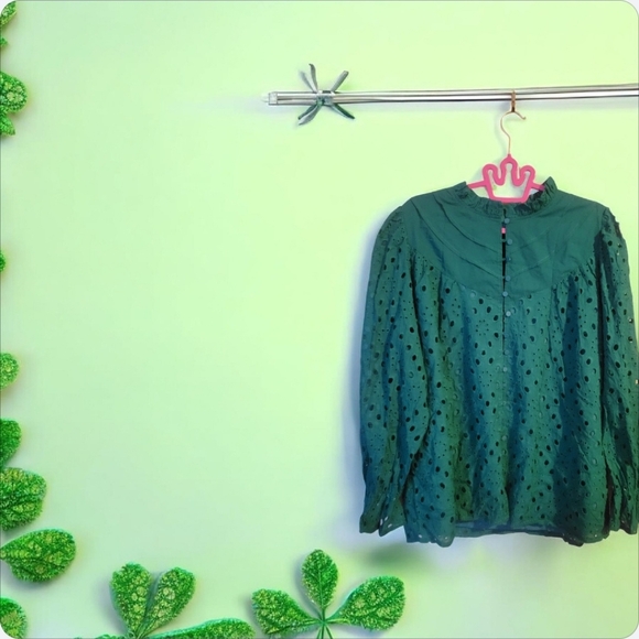 Amazon Tops - Dark Green Eyelet Blouse
